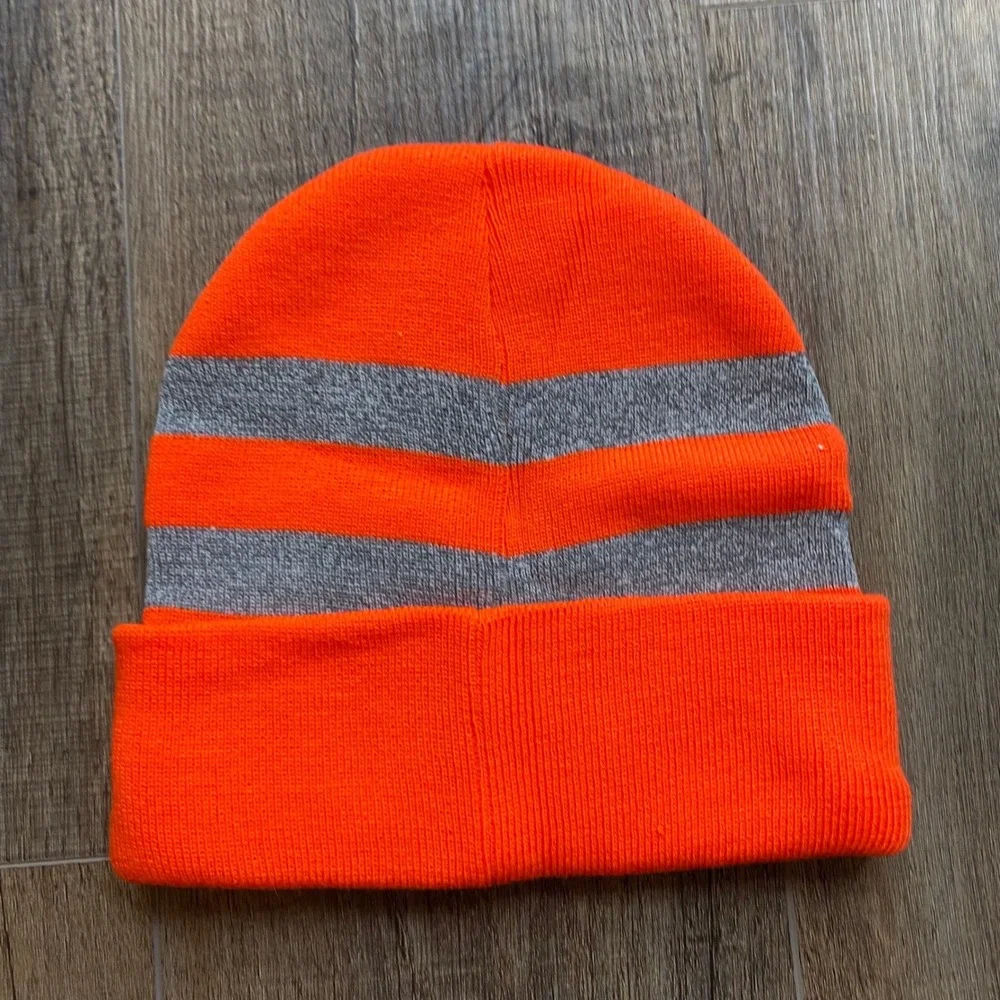 Duluth Trading Co‎ Orange Reflective Striped Knit Cuffed Beanie Hat - One Size